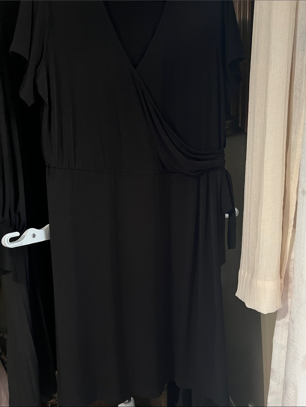 Susan Graver Black Faux-Wrap V-Neck Dress